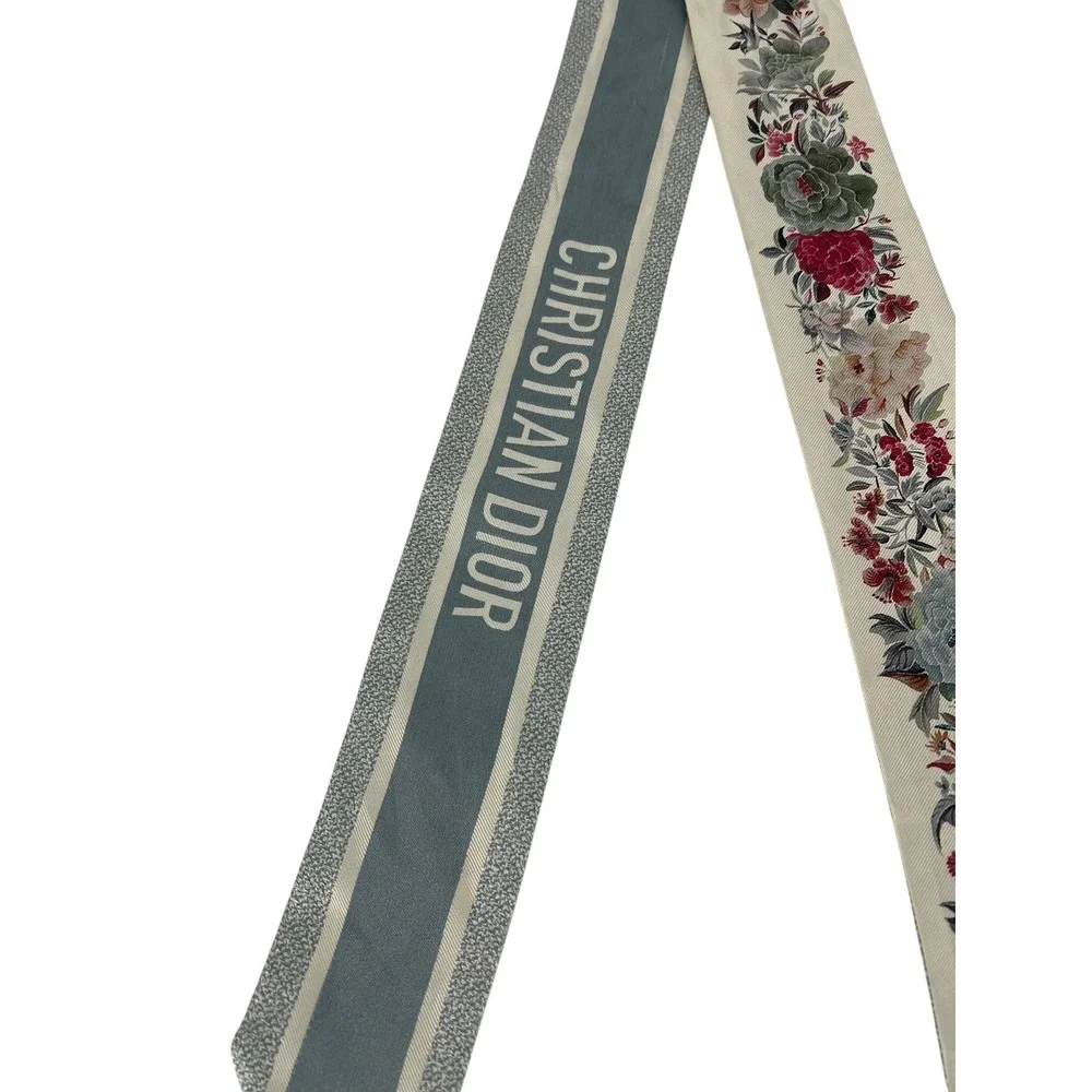 Christian Dior Toile de Jouy Floral Silk Mitzah Scarf Beige Multicolor